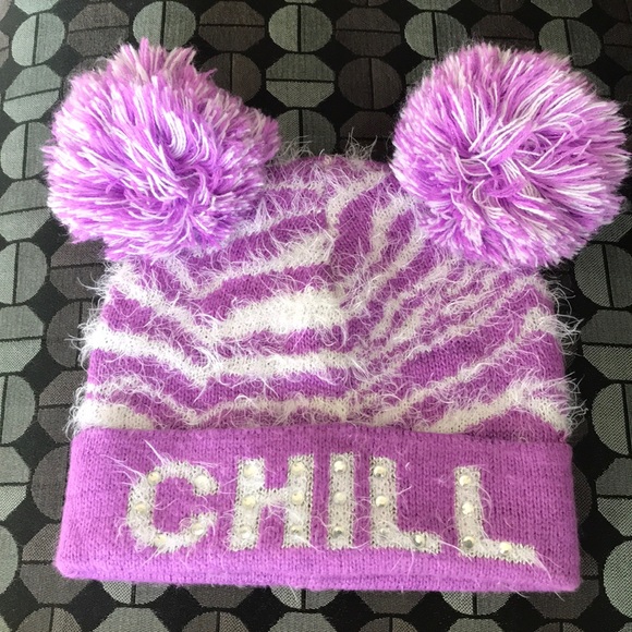 CHILL hat with poofs & bling - Picture 1 of 9